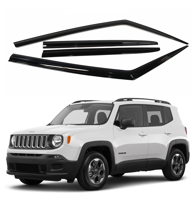 AUTO CLOVER AUTOCLOVER Tape-On Rain Guards Window Visors 4 Pcs Set for Jeep Renegade 2015 2016 2017 2018 2019 2020 2021 2022 2023 2024 2025 / Window Deflectors, Out-Channel Vent Shades (Smoked) - Image 1